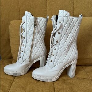 Tods cream off white quilted leather high heels boots 39 9 8.5